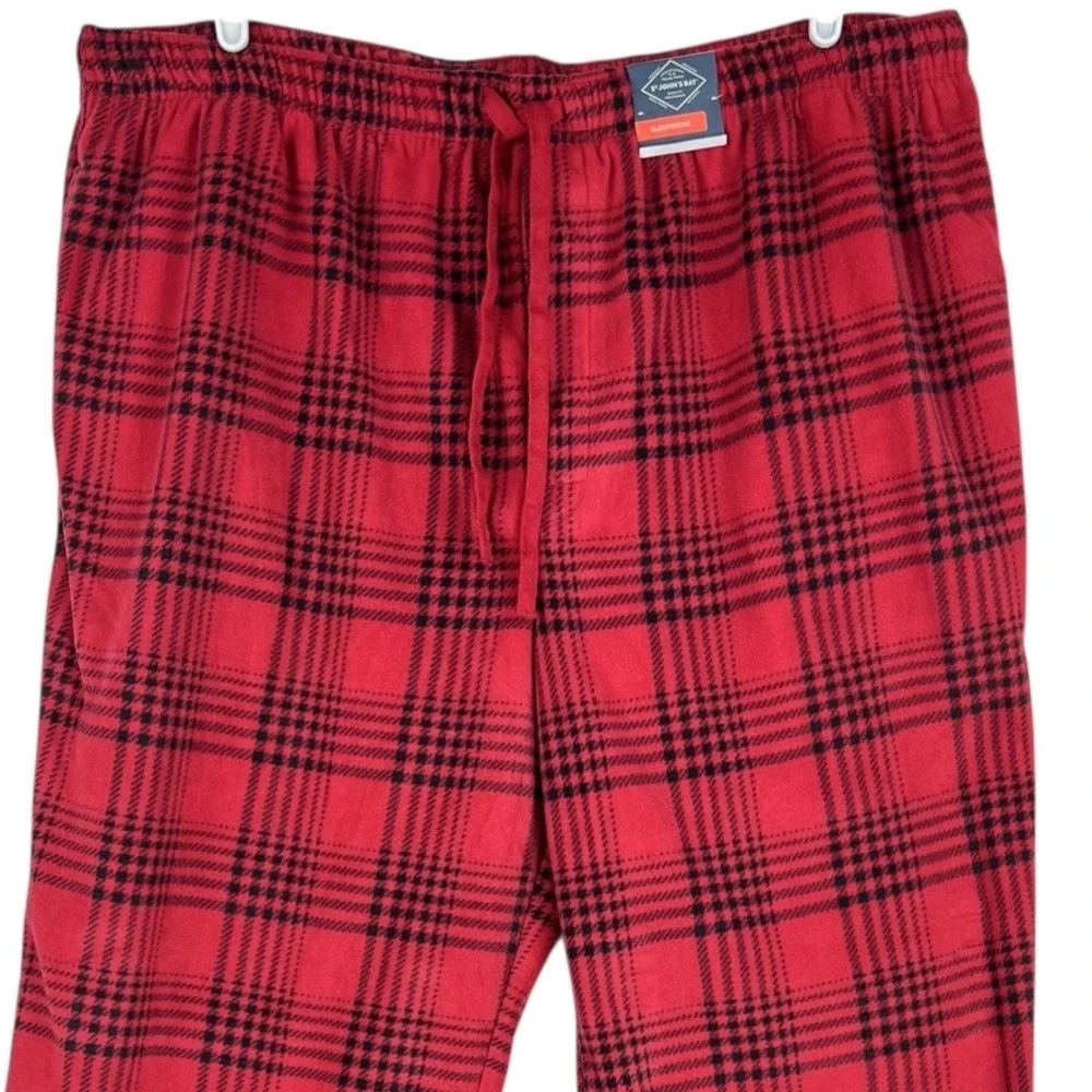 St. Johns Bay Men's Red & Black Plaid Fleece Sleepwear Pants Size XXL NWT